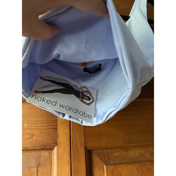 NWT Naked Wardrobe Women's One Shoulder Crop Top Periwinkle Light Blue Size M - Picture 5 of 8